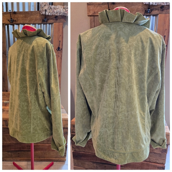 Chicos Celedon Green Ruffle Jacket M Open Front - Picture 2 of 6
